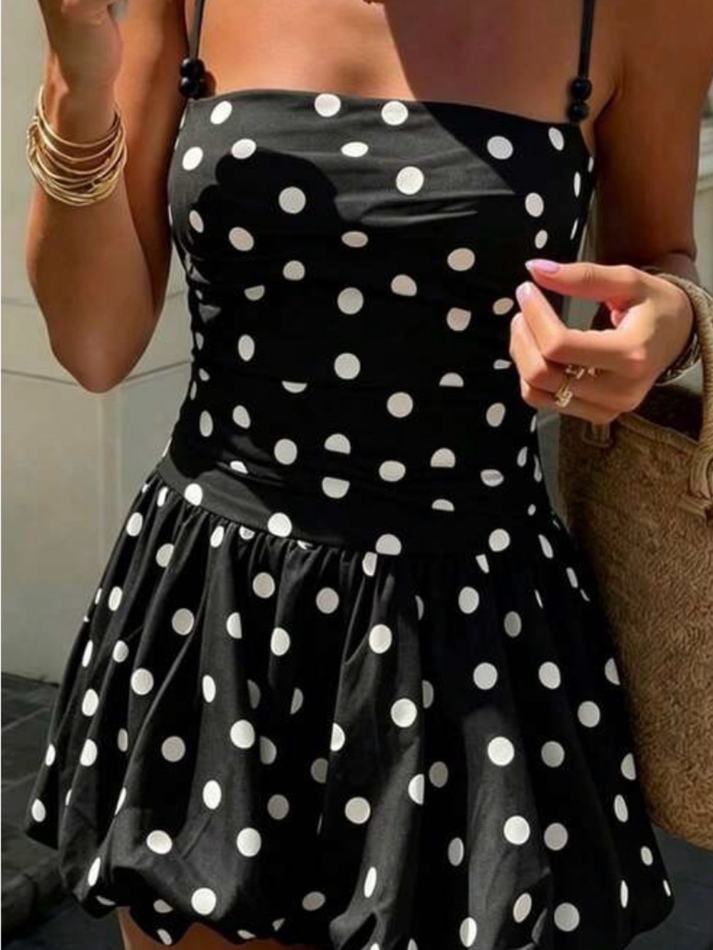 Polka Dot Mini Dress - Black & White